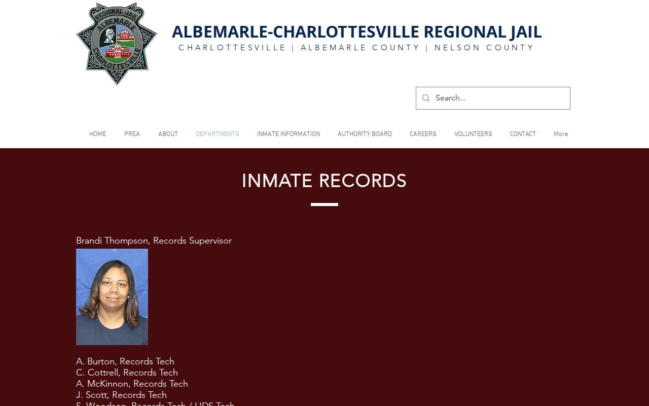 Nelson County ACRJ inmate records and custody status route